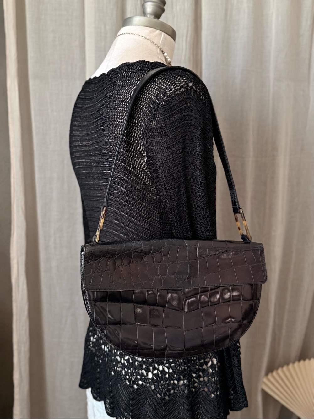 Vintage Furla embossed croc 90s style handbag purse shoulder bag quiet luxury - Picture 3 of 13